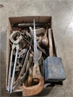 Old tools mallets saw wrenches
