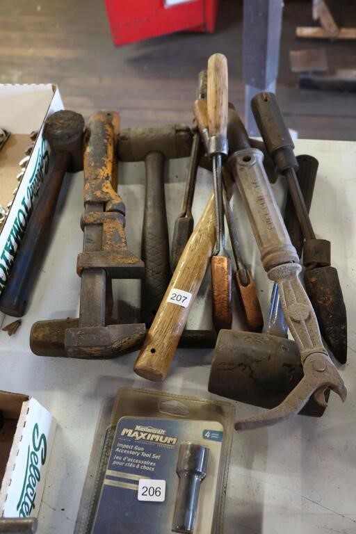 HAMMERS, NAIL PULLER, SOLDERING IRON, ETC.