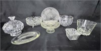 Lot of glass décor (incl. candy dishes,platter)