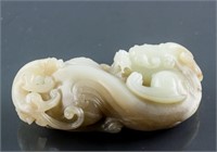 19th C. Chinese Hetian White Jade Dragon Toggle