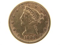 1881 $5 Gold Half Eagle