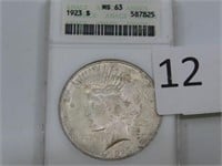1923 Silver Peace Dollar, Graded MS-63