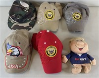 6pc United States Navy Hats & Go Navy Plush