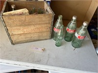 OLD COCA COLA WOODEN CRATE WITH OLD BOTTLES