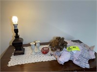 CONTENTS ON TOP OF DRESSER INCLUDING BABY DOLL AND