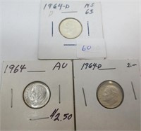 3 Roosevelt silver dimes