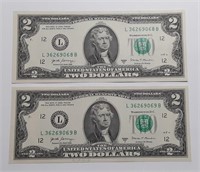 2 CRISP UNC 2017A SERIES $2 NOTES W/SEQUENCED #'S