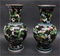 PAIR OF SILVERED CLOISONNE VASES