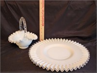 Fenton Silvercrest Milk Glass: Platter, Basket