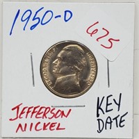 Key Date 1950-D Jefferson Nickel 5 Cents