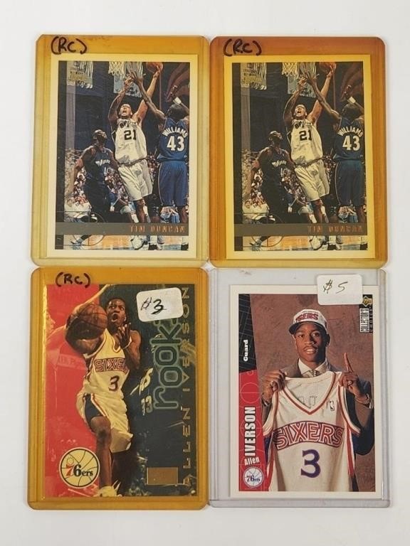 2) ALLEN IVERSON & 2) TIM DUNCAN ROOKIE CARDS