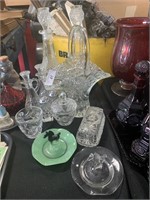Pressed Glass Decanters, Baskets, Ashtrays.