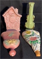 Lot of 4 Vintage Figural Ceramic Wall Pockets