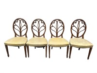 4 MATCHING PLUME CARVED DINING CHAIRS