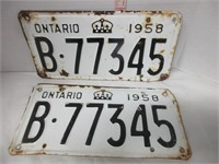 1958 PAIR ONTARION LICENSE PLATES