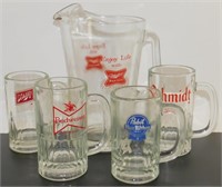 ** Vintage Beer Mugs and Pitcher - Schmidt, Pabst