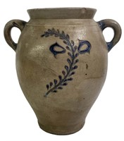 NY OVOID CROCK WITH OPEN EARS & INCISED FLORAL