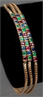 14K Yellow Gold Emerald, Ruby & Sapphire Bracelet