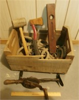 WOODEN CRATE WITH HATCHET - WOODEN LEVEL & MORE