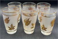 6 VTG Libbey Glass Frosted Gold Foliage Glasses