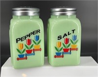 Retro jadeite Tulip Salt & Pepper Shakers