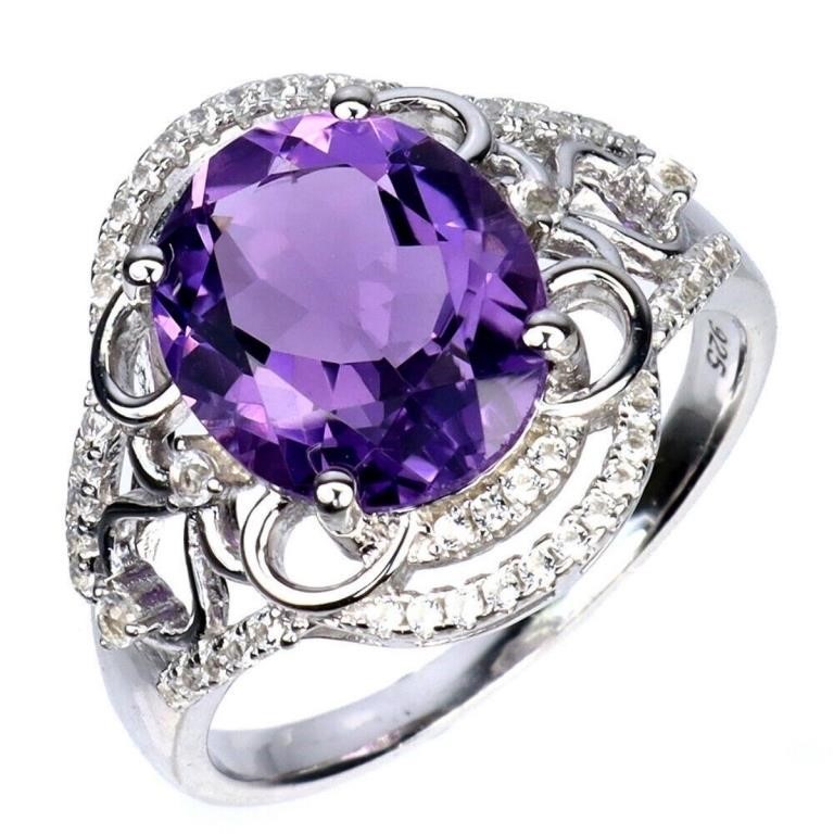 Natural Unheated Oval Purple Amethyst Ring