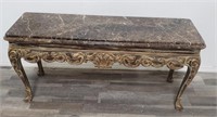 Ej victor marble top carved wood console table