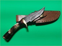 6 Inch Handmade Stag Horn Damascus Skinning Knife