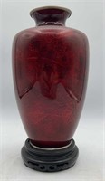 Japanese Pigeon Blood Red Foil Vase w/ Wooden