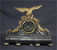 CIRCA 1880's MARBLE MANTEL CLOCK WITH BRONZE EAGLE