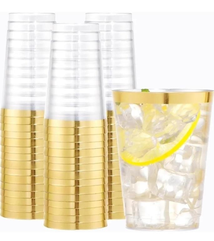 50PCS Gold Rimmed Plastic Cups