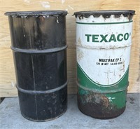 Vintage Texaco Barrel w/ Lid & Black Barrel w/ Lid