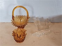 2-EARLY GLASS CANDY CONTAINERS, HOBNAIL BASKET