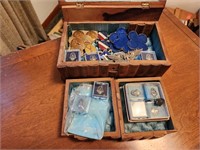 Vintage Military Buttons & Patches w/ Wood Box