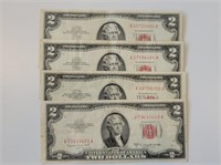 4 - $2 Red Seal Legal Tender Notes