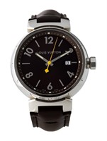 Louis Vuitton Tambour Brn Dial Qtz Ss Watch 39mm