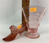 Pink depression glass vase, Fenton pink glass