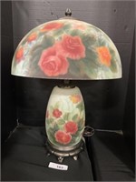 Tiffany Style Rose Floral Painted Table Lamp.