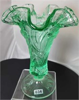 Green Daffodil Footed Vase 7 3/4" Tall