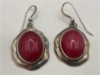 Sterling Silver Pink Stone Earrings 7.8gr TW