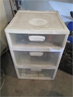 three drawer cabinet INCLUDES CONTENTS