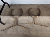 (2) Primitive Cast Iron Rail Tie Tongs