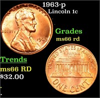 1963-p Lincoln Cent 1c Grades GEM+ Unc RD