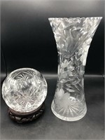 Leaded Crystal Rose Bowl and Vase