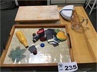 TRAY, CUTTING BOARDS, OPENER, MEASURING CUP