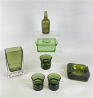 Selection of Green Glass including Vaseline Glass