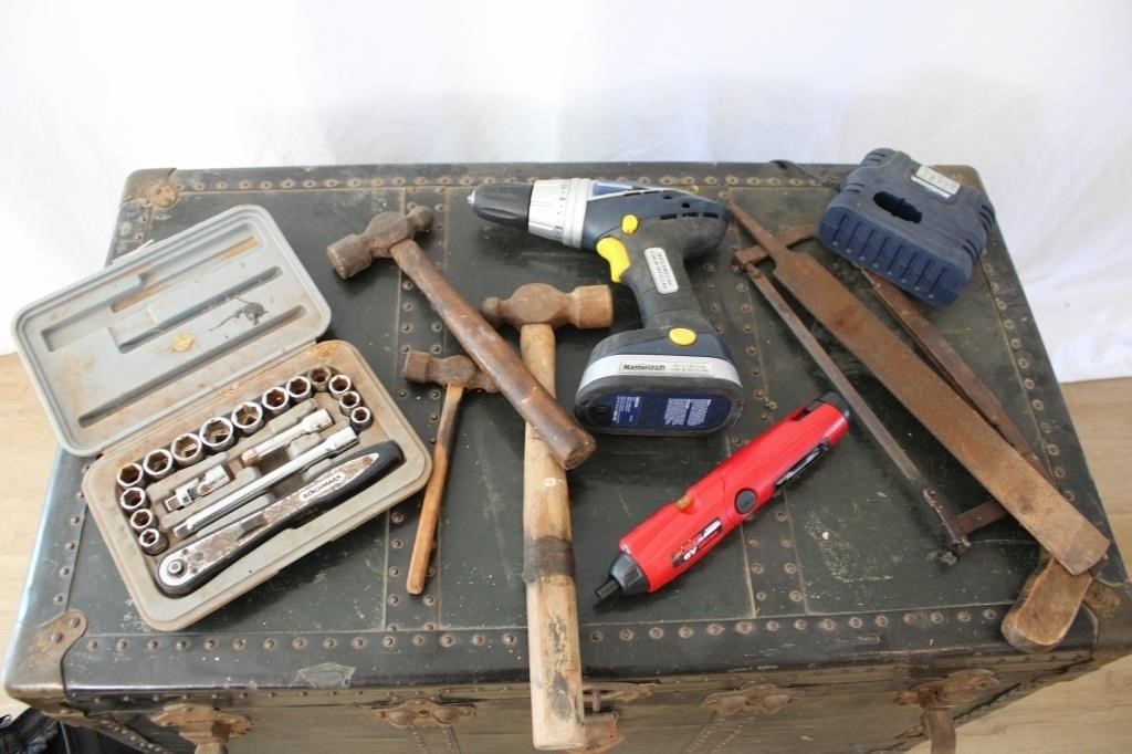 ANTIQUE BALL PEIN HAMMERS, DRILL, SOCKETS, ETC