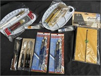Group of paintbrushes, palette knives, Bob Ross