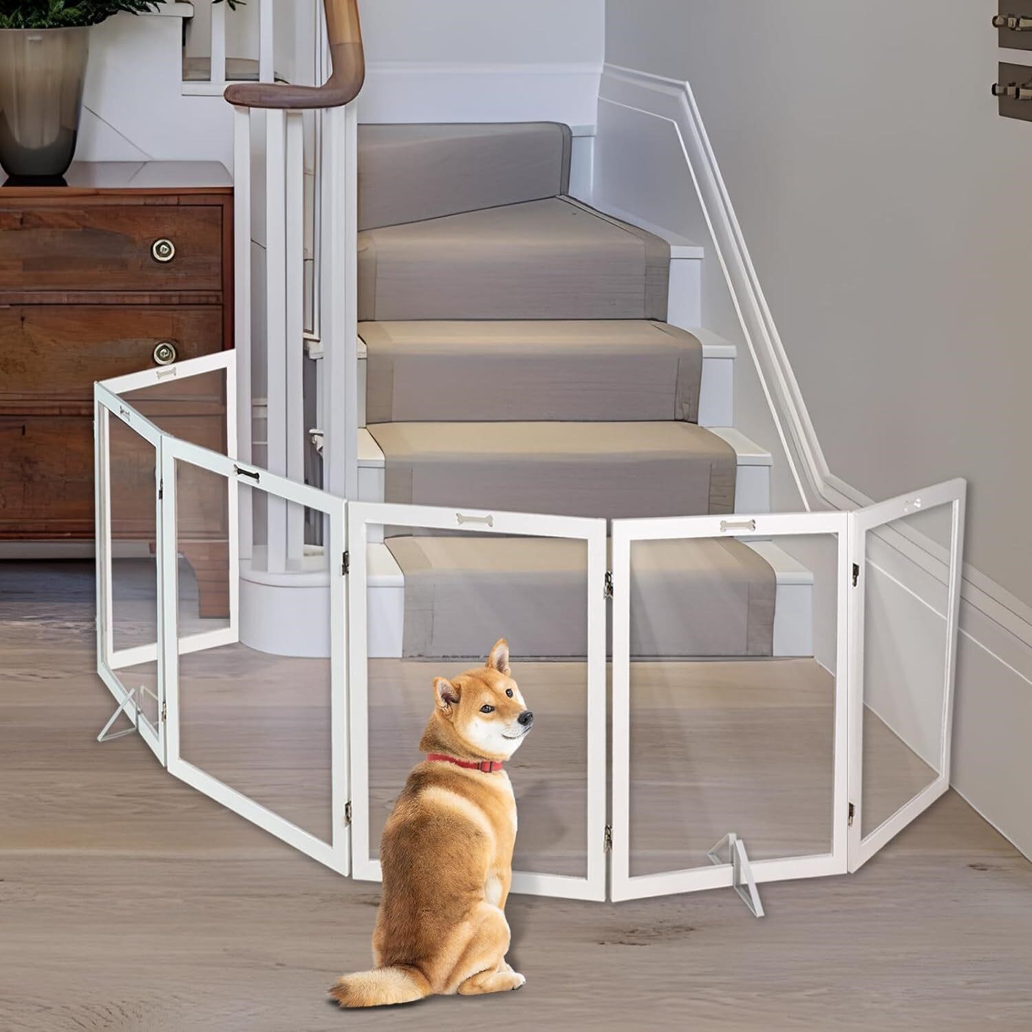 6-Panel Wooden Pet Gate  30 Inch  White