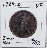 1938-D  Walking Liberty Half Dollar   VF  Toned